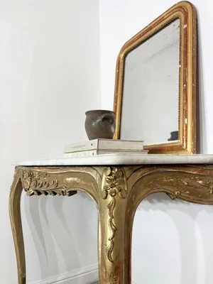 19th Century Antique French Marble Top Gilt Console Table